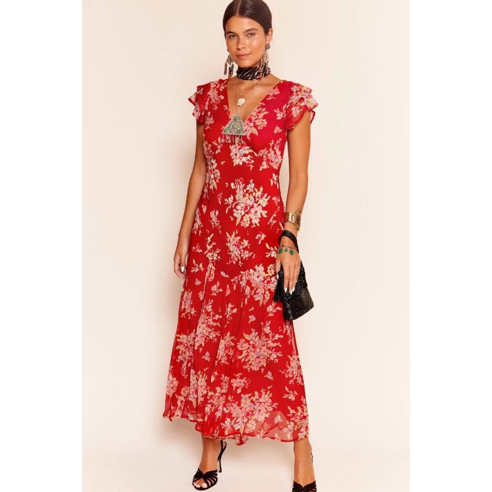 RIXO Cinzia Silk Maxi Dress